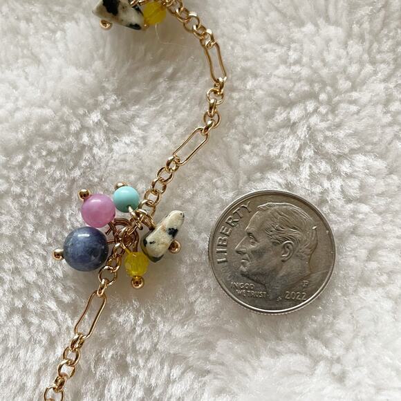 Macy’s Beaded Lariat Necklace Gold Tone Multi Colored Cluster Beads NWOT - Picture 8 of 11